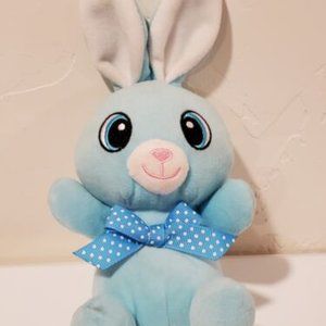 Bunny Rabbit Blue Polk-A-Dot Bow Plush Stuffed Animal Sound N Light Animatronics